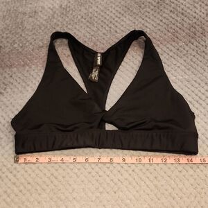 VICTORIA'S SECRET, PINK - Black Sports Bra with Silver Logo "PINK" on Back